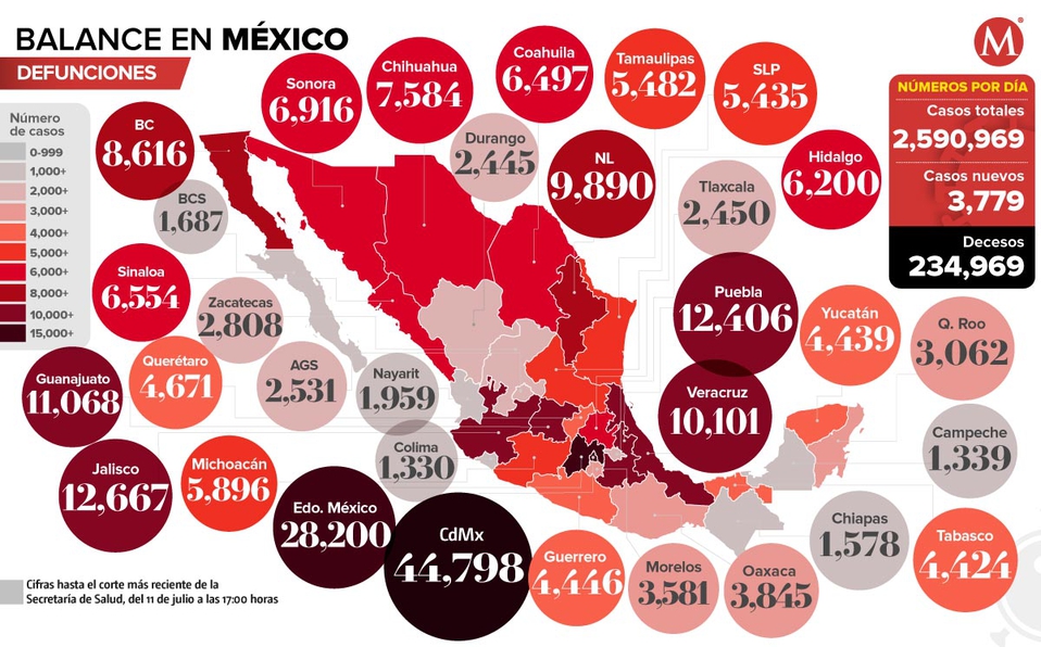 Mapa de covid-19 en México: BCS, entidad con la mayor incidencia de casos activos