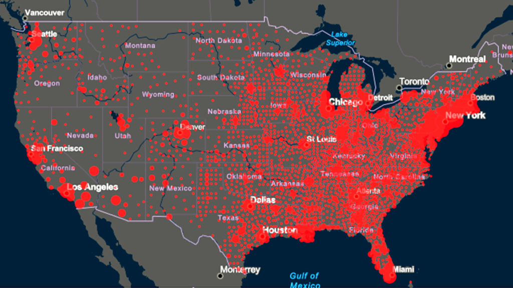 Este mapa de los CDC señala las áreas de alto contagio por COVID-19 en Estados Unidos