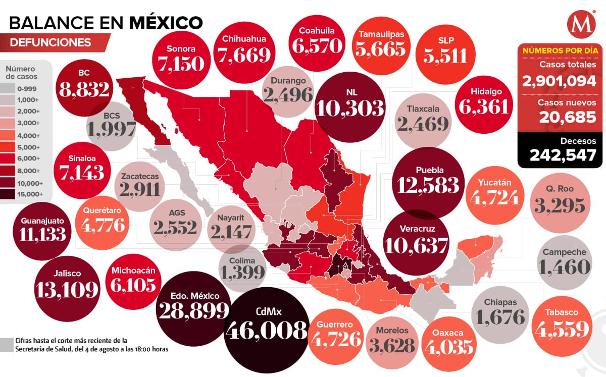 Mapa de covid-19 en México: CdMx, entidad con mayor mortalidad