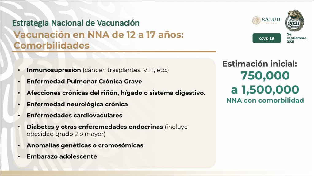 México: inicia registro de vacunación contra covid-19 para menores de 12 a 17 años con comorbilidades